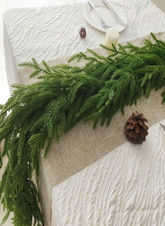 Cherica 2 Pcs Christmas Garland with Lights 6 Ft, Real Touch Norfolk Pine Garland for Mantle, Christmas Decorations Indoor Outdoor for Wall Fireplace, Faux Greenery Cedar Garland Realistic for Table Decor - Image 3